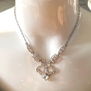 Vintage rhinestone necklace with silver chain. 16"